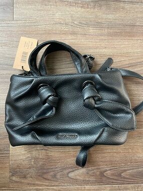 Steve Madden Black Pebbled Leather Knot-Handle Shoulder Bag